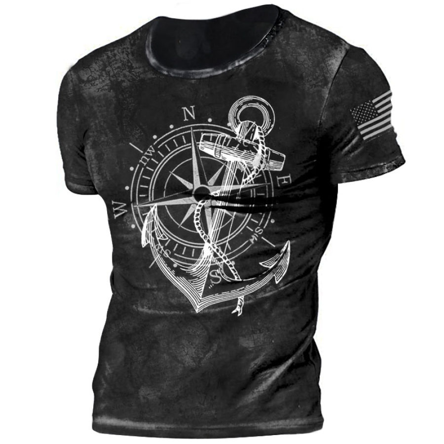 

Men's Vintage Nautical Anchor Compass Graphic Print T-Shirt
