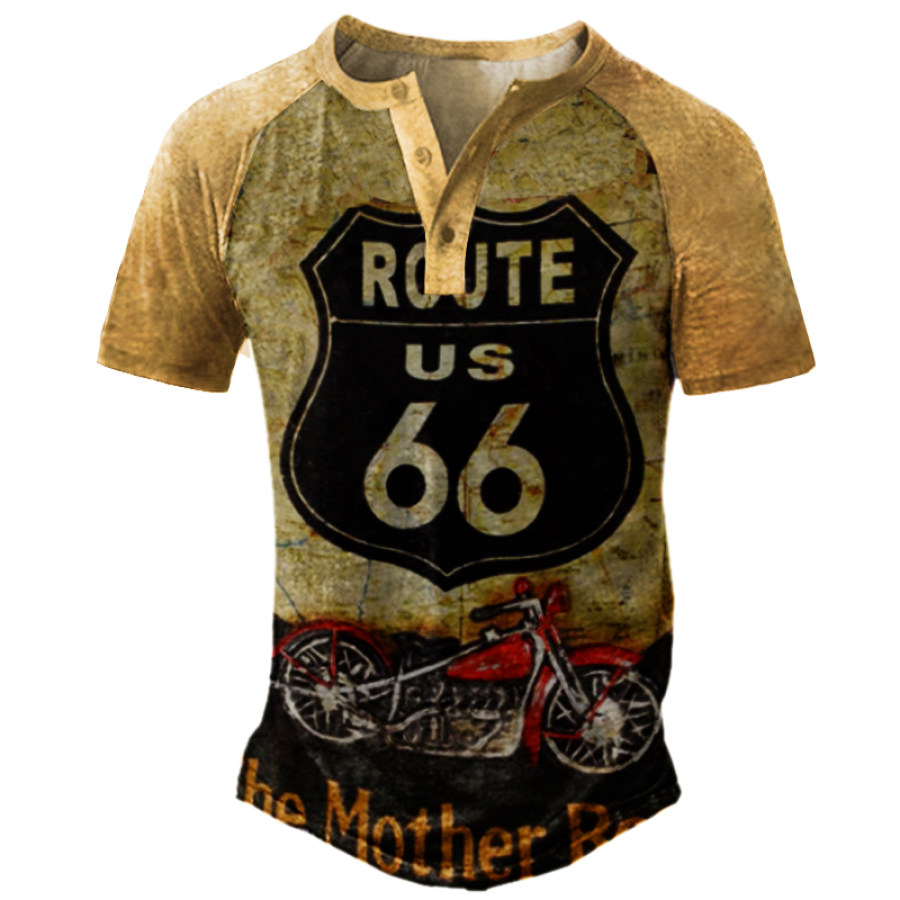 

Men's Outdoor Route66 Printed Short Sleeve Henley Shirt