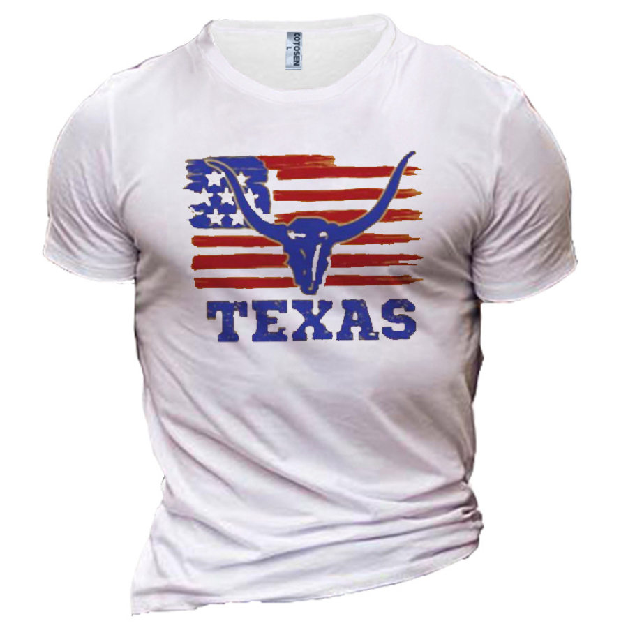 

Men's American Flag Texas Graphic Print Cotton T-Shirt