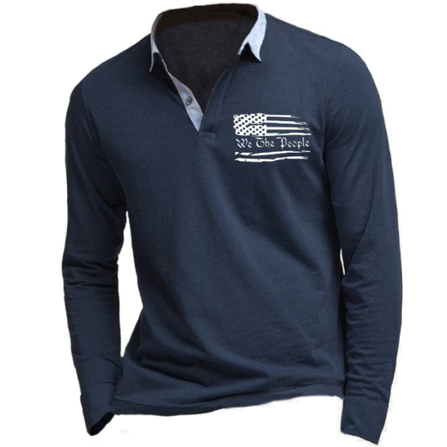 

Men's Solid Flag Print Polo Shirt