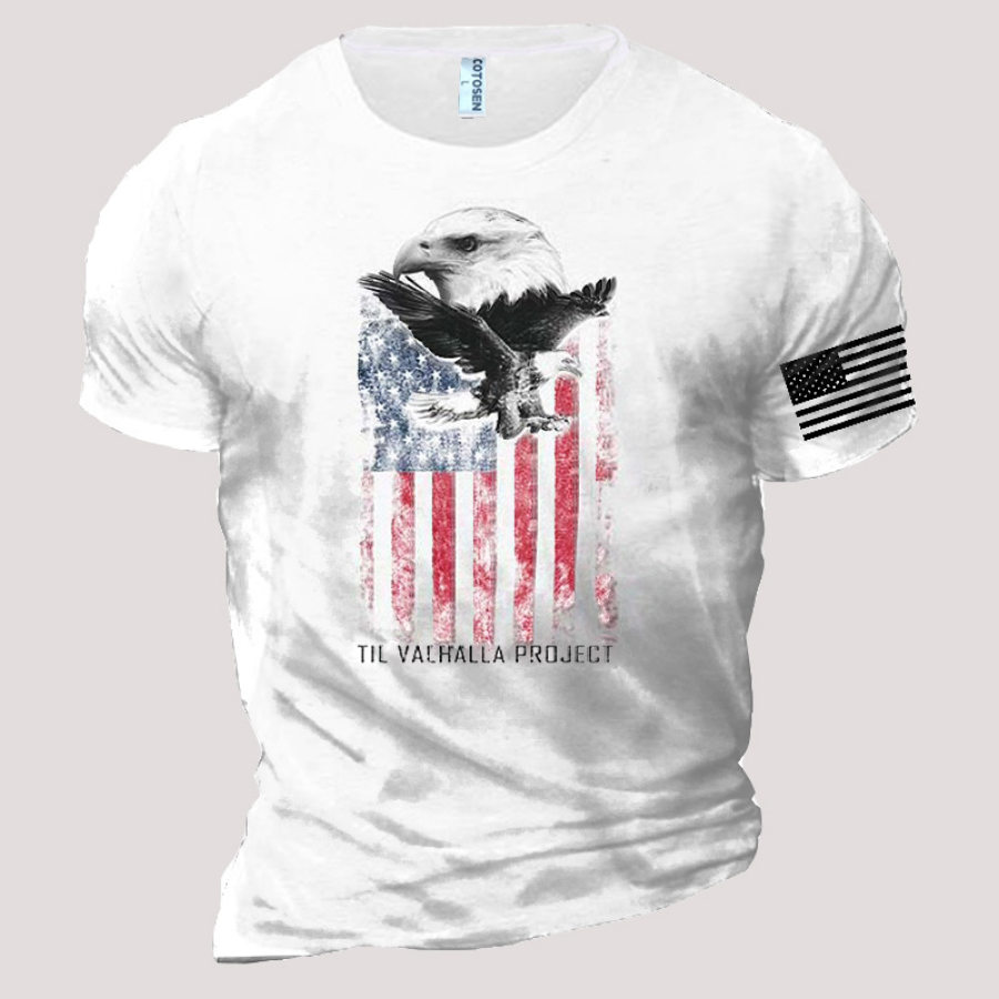 

Men's American Flag Eagle Totem Print Cotton T-Shirt