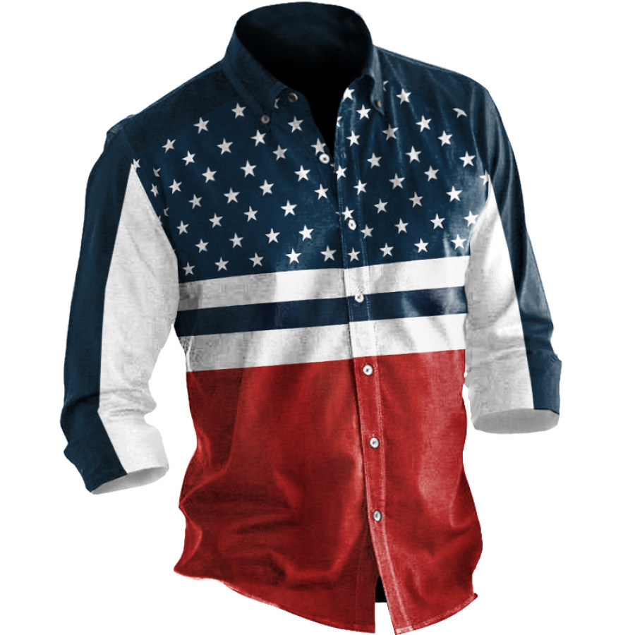 

Men's Outdoor Tactical Blue And White Striped Star Print Shirt
