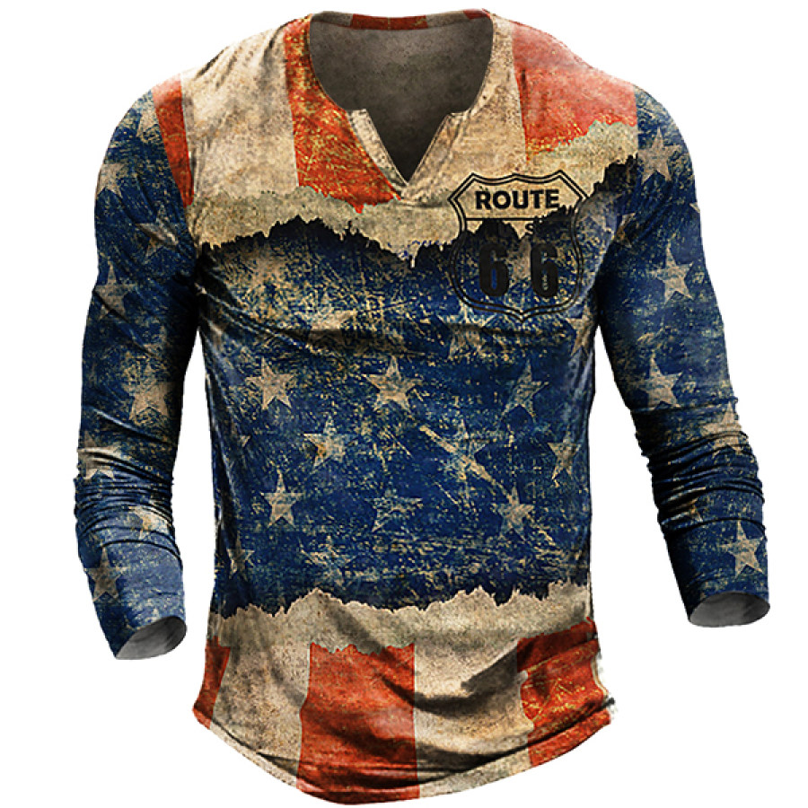 

Route 66 Flag Graffiti Print Men's Casual T-Shirt