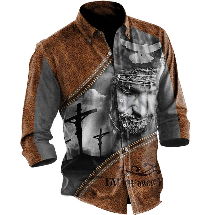 

Men's Outdoor Tactical Jesus Faith Print Shirt