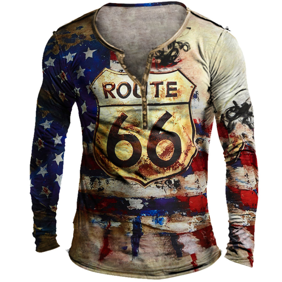 

Route 66 Flag Graffiti Print Men's Casual T-Shirt