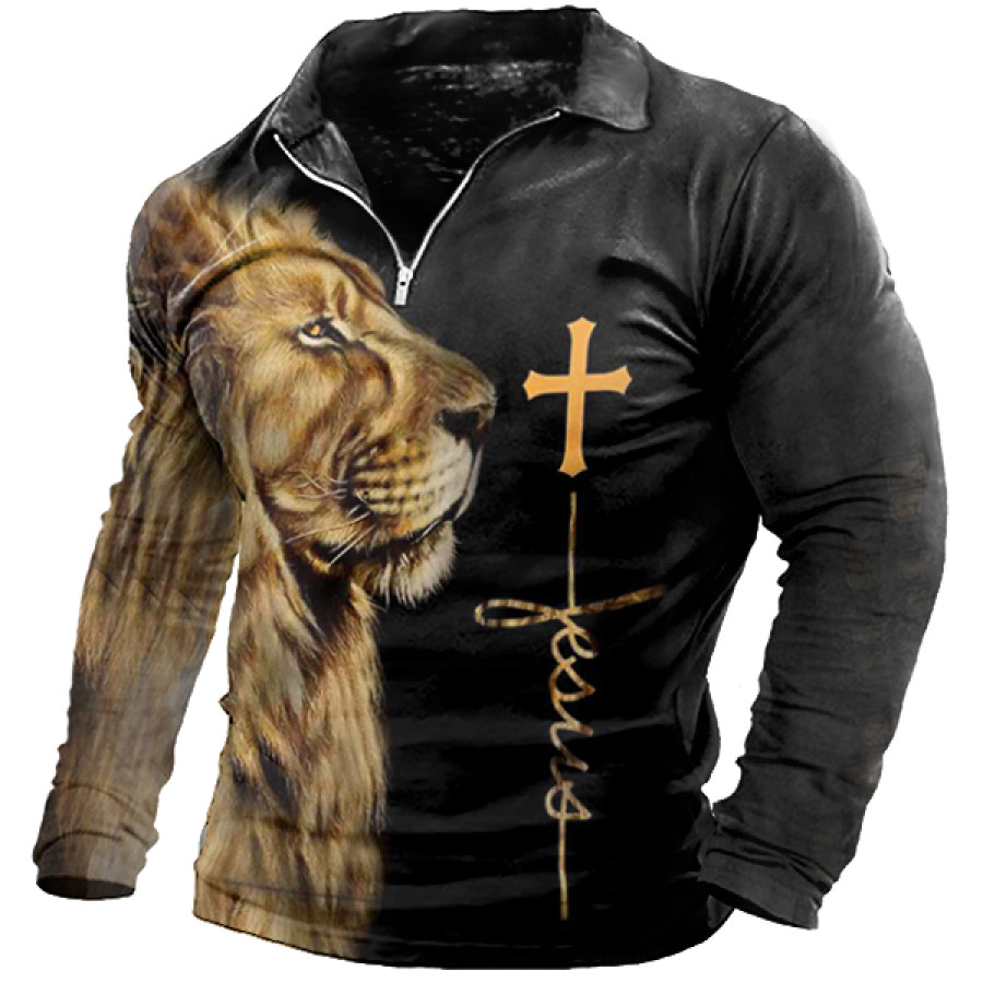 

Jesus Christ Print Men's Outdoor Long Sleeve Polo Shirt