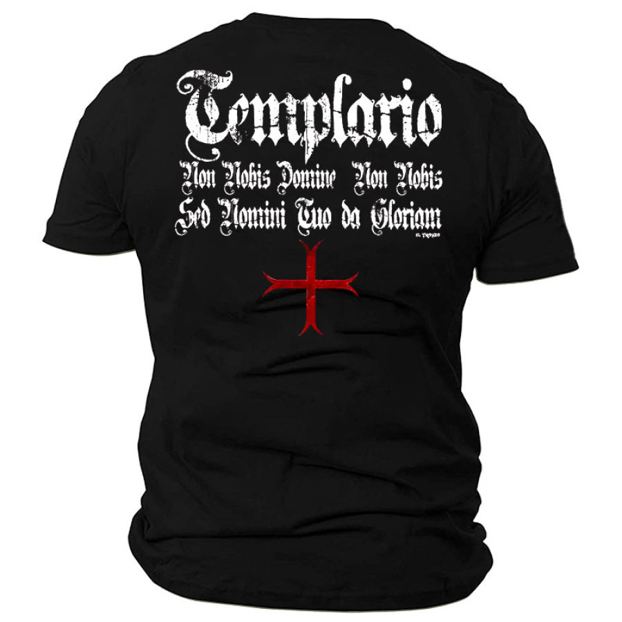 

Men's Gothic Font Cross Print Cotton T-Shirt