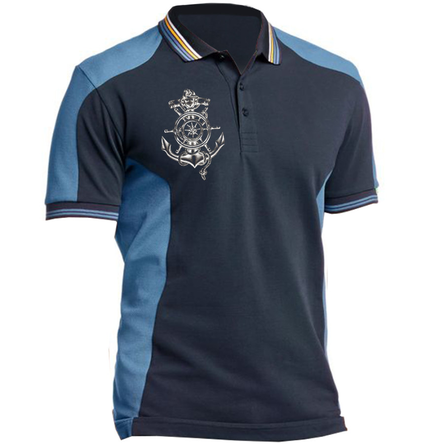 

Men's Outdoor Anchor Compass Print Polo Neck T-Shirt