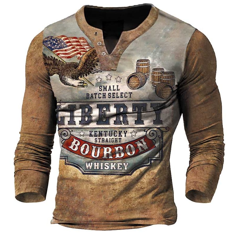 

Liberty Whiskey Men's American Flag Beer Print Long Sleeve T-Shirt