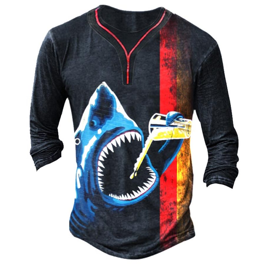 

Drink Lover Men's Shark Beer Print Long Sleeve T-Shirt