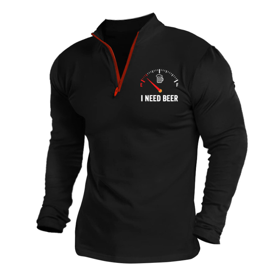

I Need Beer Men's Oil Gauge Beer Print Long Sleeve T-Shirt