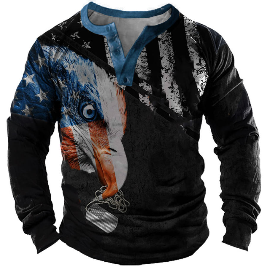 

Men's Outdoor Printed Casual Long Sleeve Henley Shirt