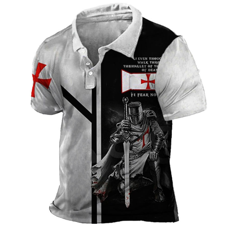 

Men's Outdoor Templar Print Casual Short Sleeve Henley Shirt