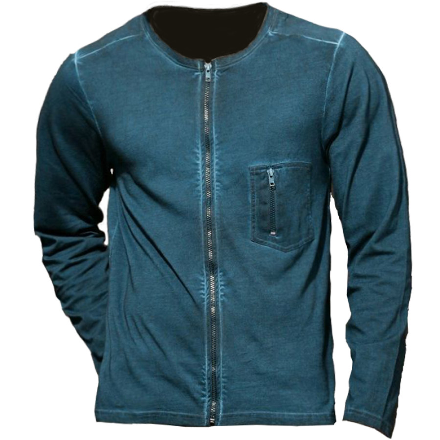 

Men's Zipper Pocket Zipper Cardigan T-Shirt