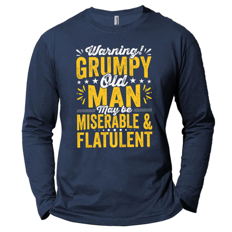 

Men's Warning Grumpy Old Man Print Cotton Long Sleeve T-Shirt