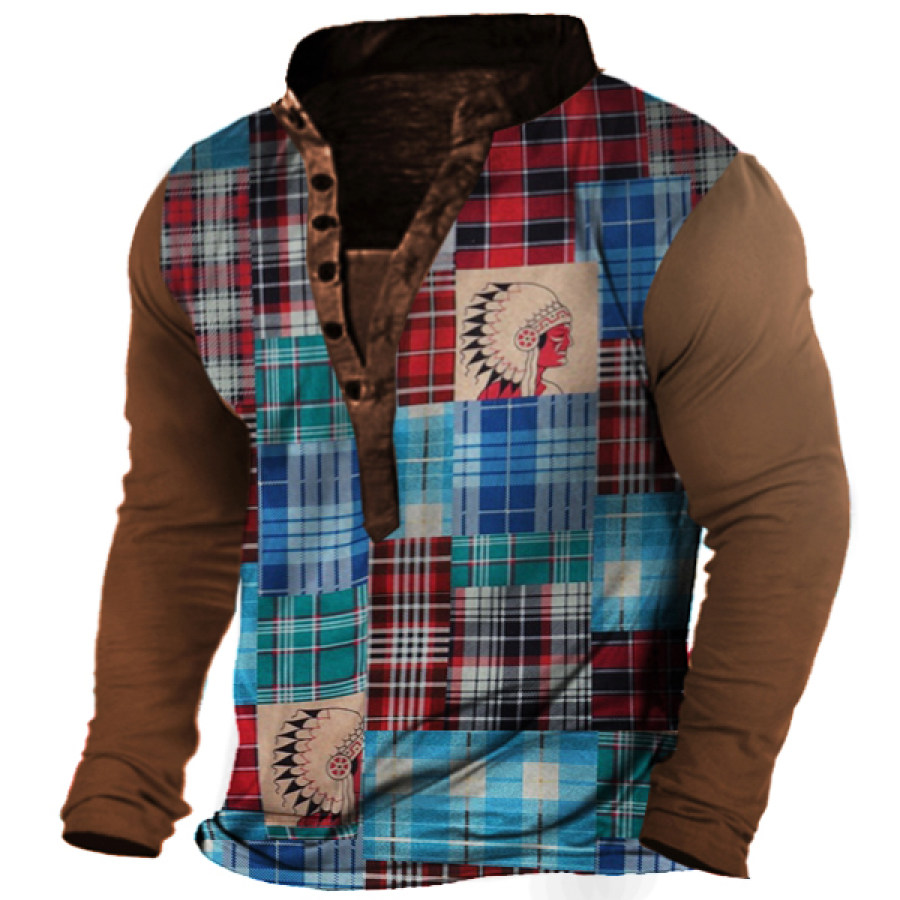 

Vintage Indians Print Men's Outdoor Henley Long Sleeve T-Shirt