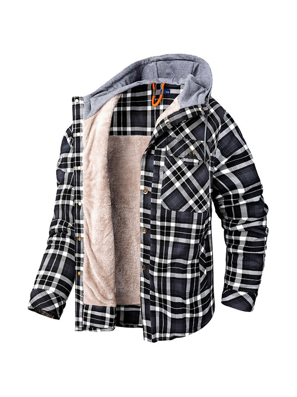 Men's Outdoor Retro Plaid Thermal Hooded Jacket