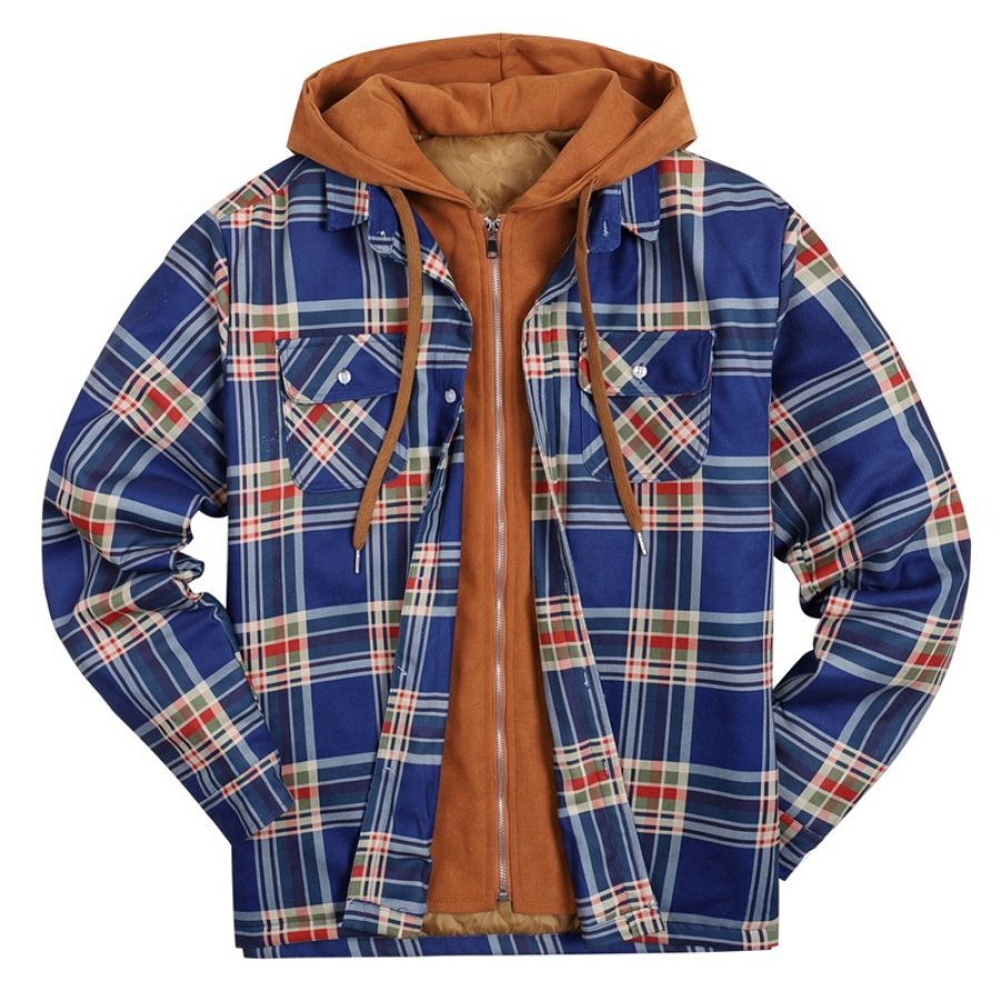

Men's Outdoor Vintage Plaid Print Long Sleeve Hooded Jacket Coat
