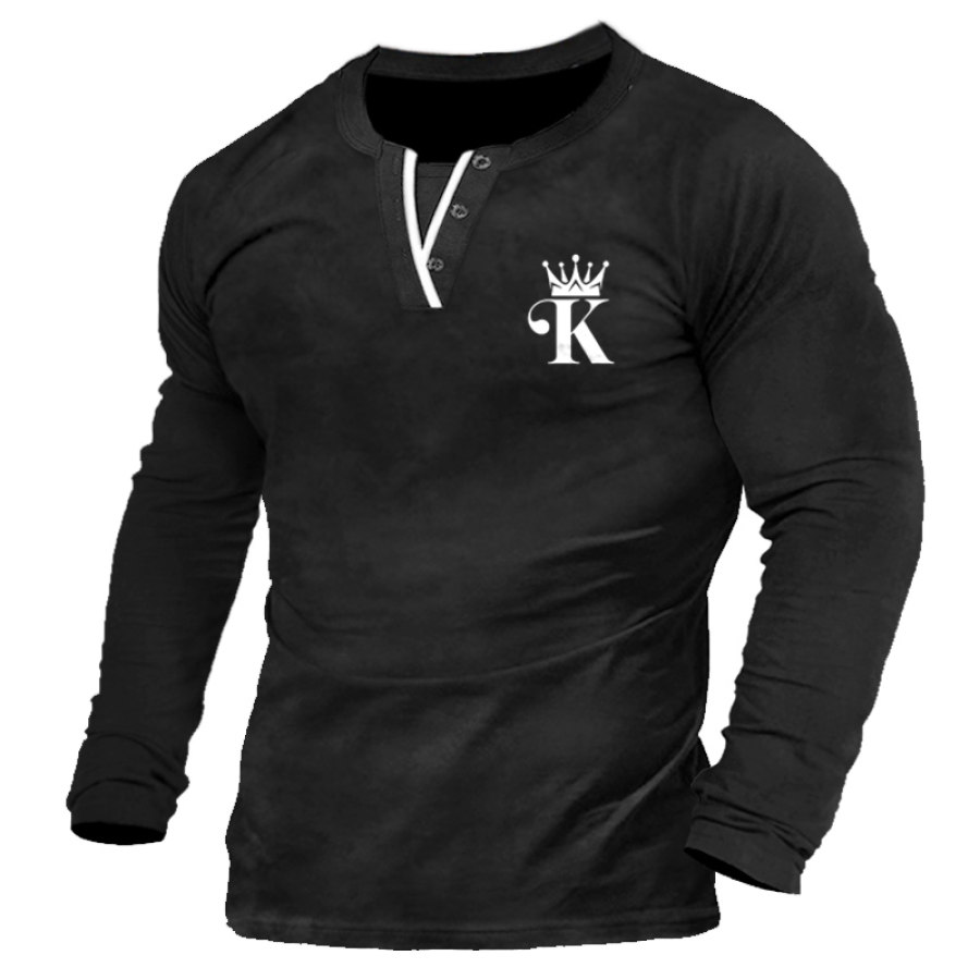 

Men's King Crown Print Cozy Long Sleeve Henley T-Shirt