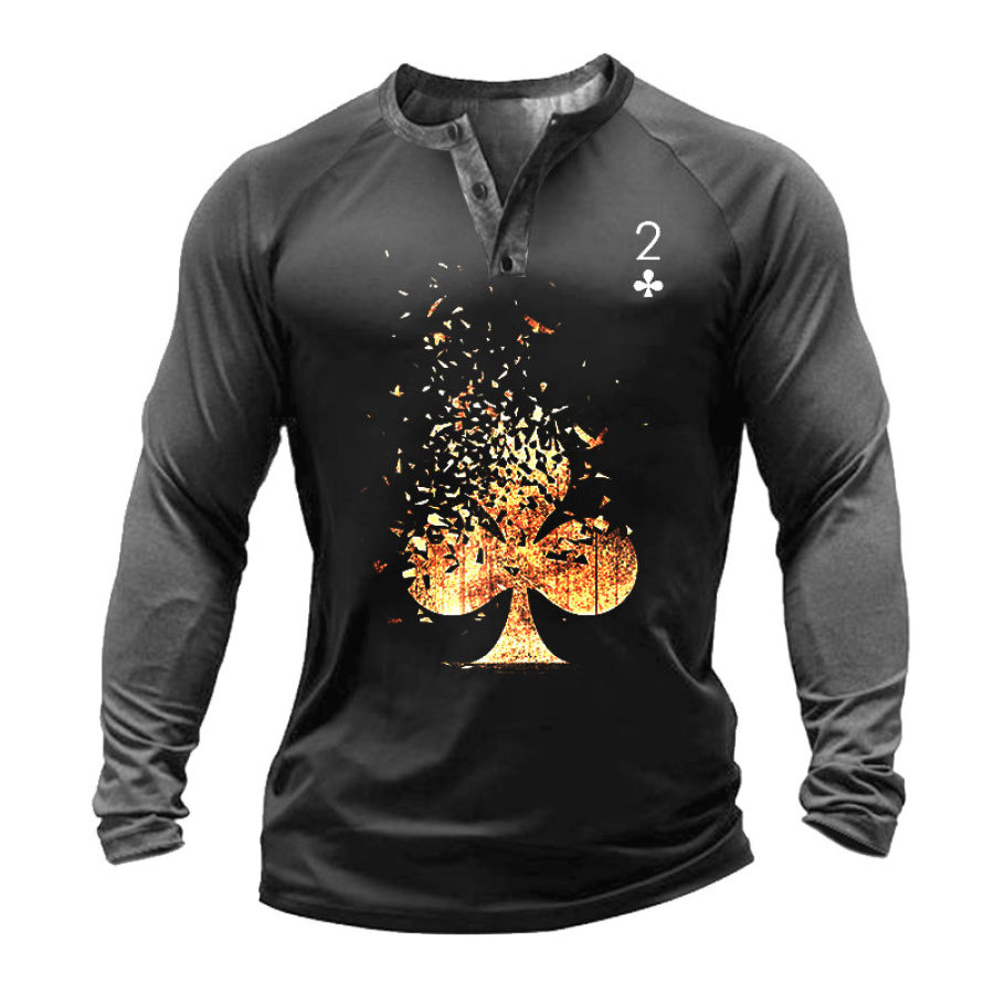 

Men's Poker Club 2 Print Long Sleeve Henley T-Shirt