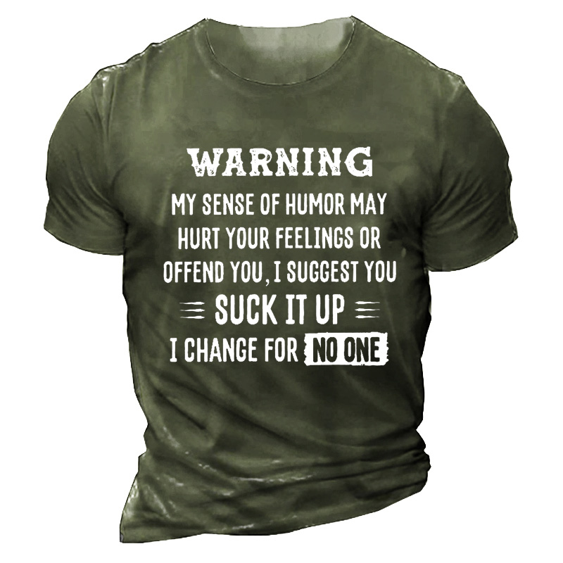 Men's Warning My Sence Chic Of Humor Print Cotton T-shirt