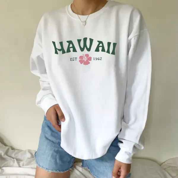 Women's Hawaii Hibiscus Casual Crewneck Sweatshirt - Kalesafe.com 