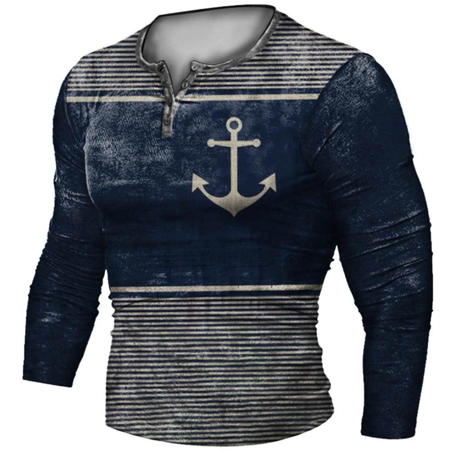 

Men's Outdoor Nautical Anchor Henley Long Sleeve T-Shirt