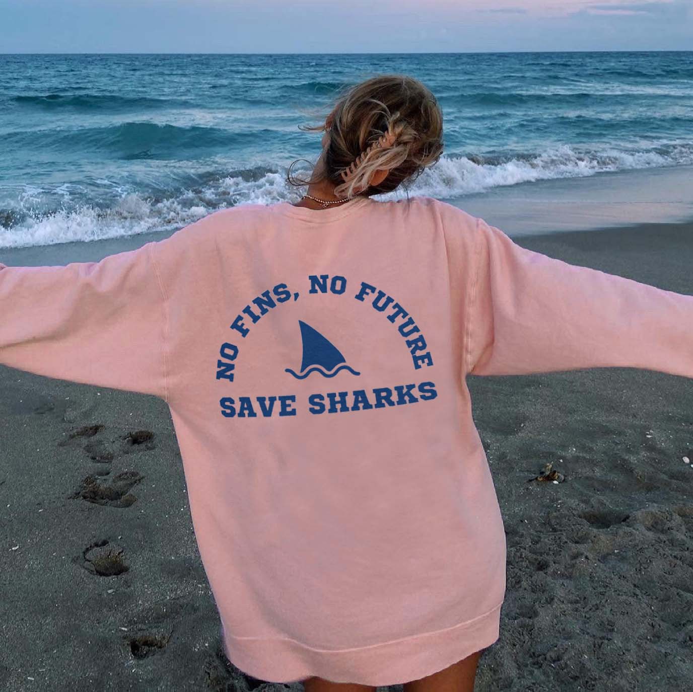 Women's No Fins No Chic Future Save Sharks Crewneck Sweatshirt