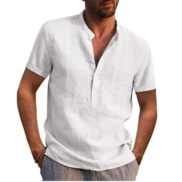 Men's Solid Color Casual Short Sleeve Shirt - Cotosen.com