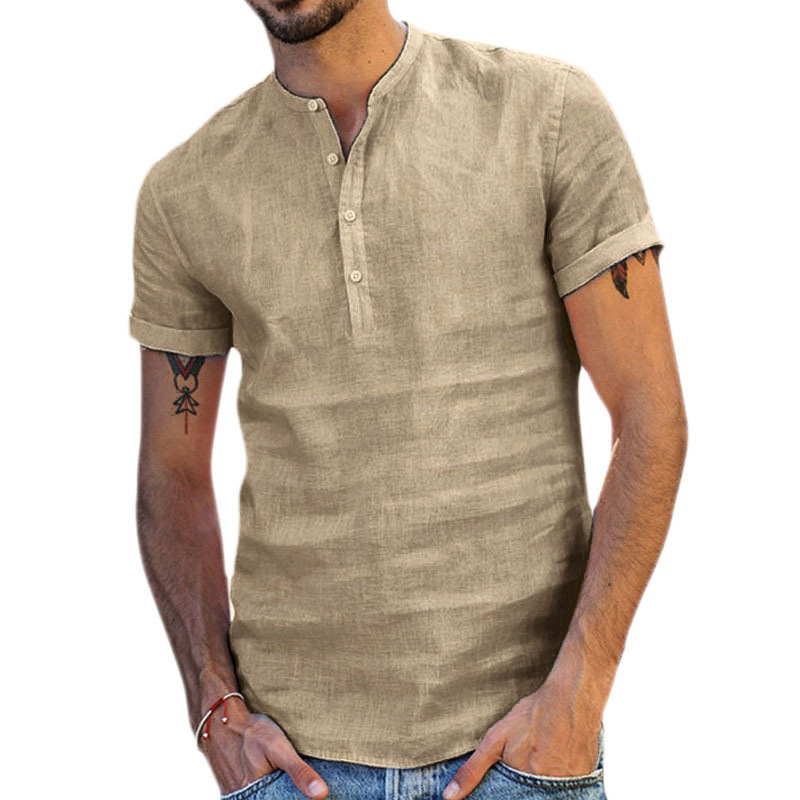 Men's Solid Color Casual Chic Short Sleeve Henley Top