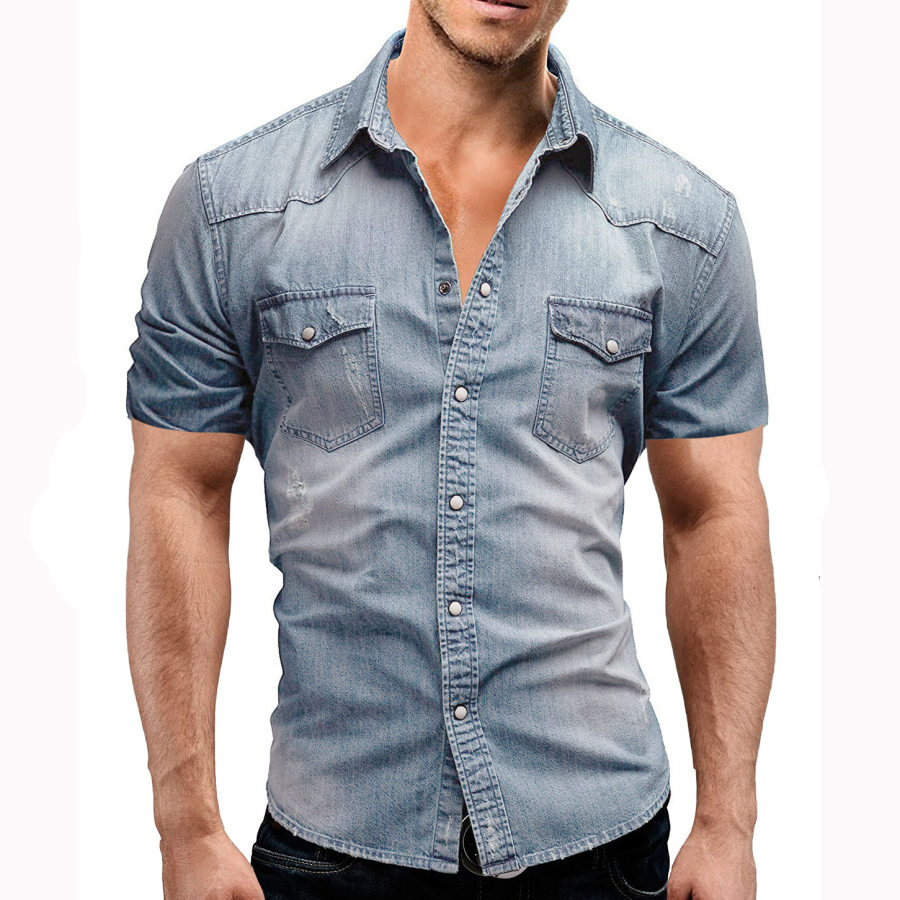 

Men's Casual Short Sleeve Denim Shirt