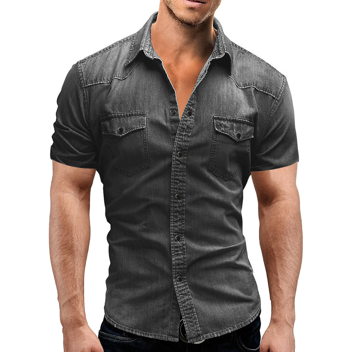 Men's Casual Short Sleeve Chic Denim Shirt