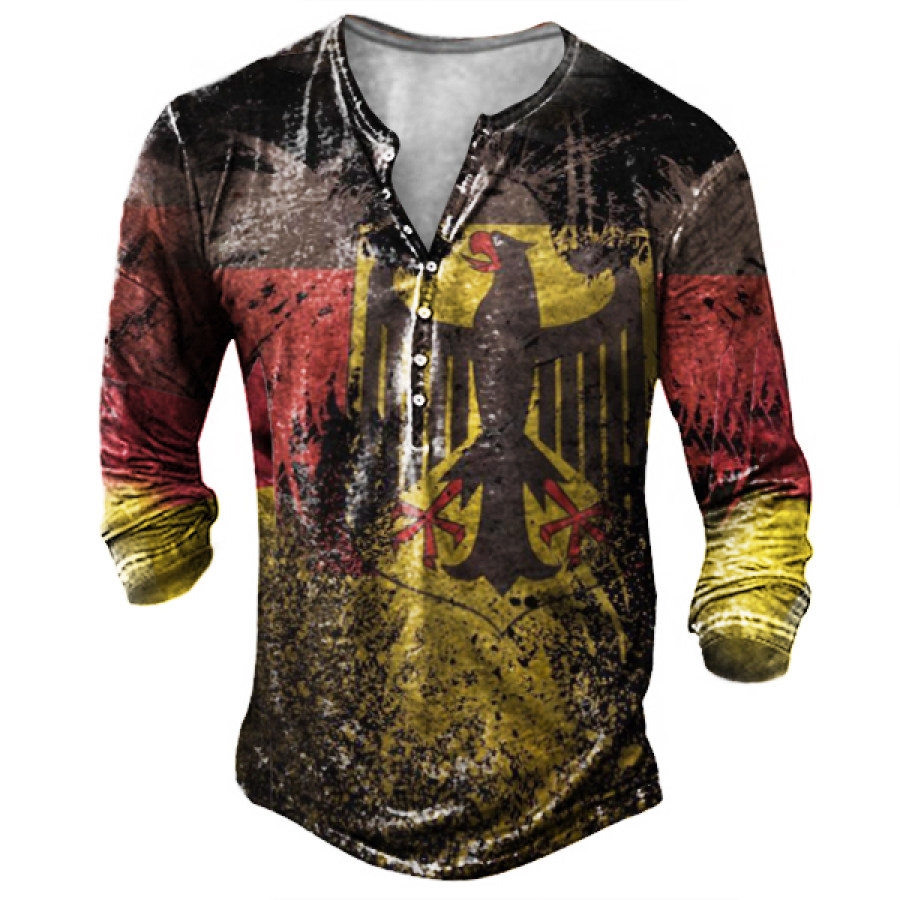 

German Flag Liberty Eagle Print Men's Outdoor Henley T-Shirt