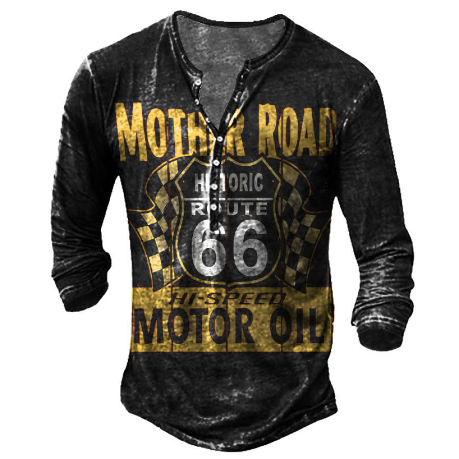 

Men's American Route 66 Henley Collar Long Sleeve T-Shirt