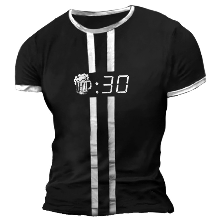

Men's Comfort Stripe Contrast Beer Time Graphic Print T-Shirt