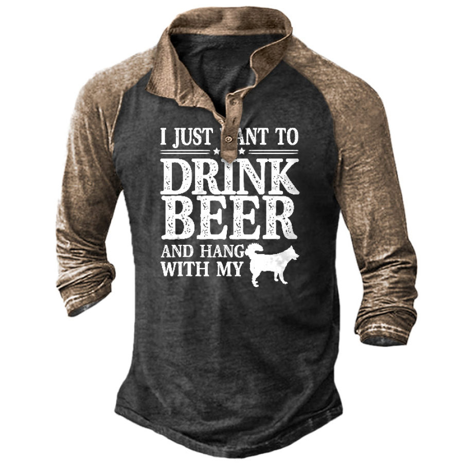 

I Just Want To Drink Beer And Hang With My DogMen's Long Sleeve Print Polo Shirt