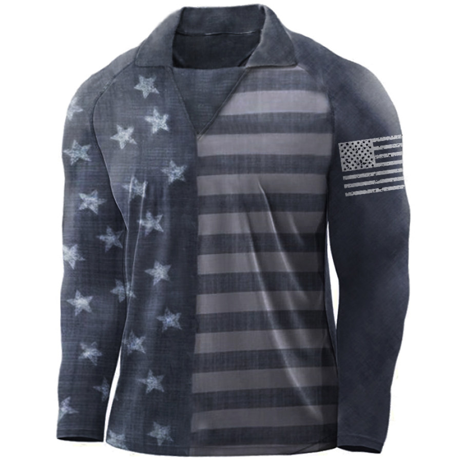 

Men's Quick Dry American Flag Print V-Neck Outdoor Casual T-Shirt