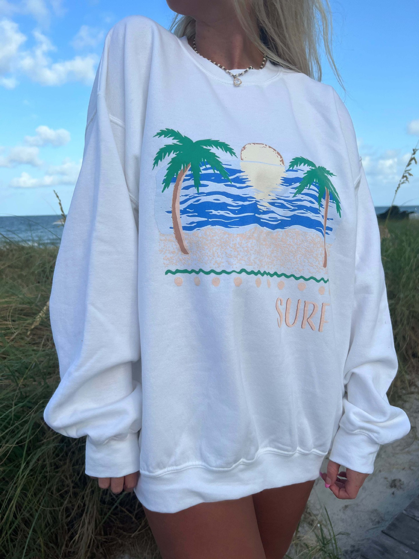 Women's Surf Coconut Tree Crewneck Sweatshirt