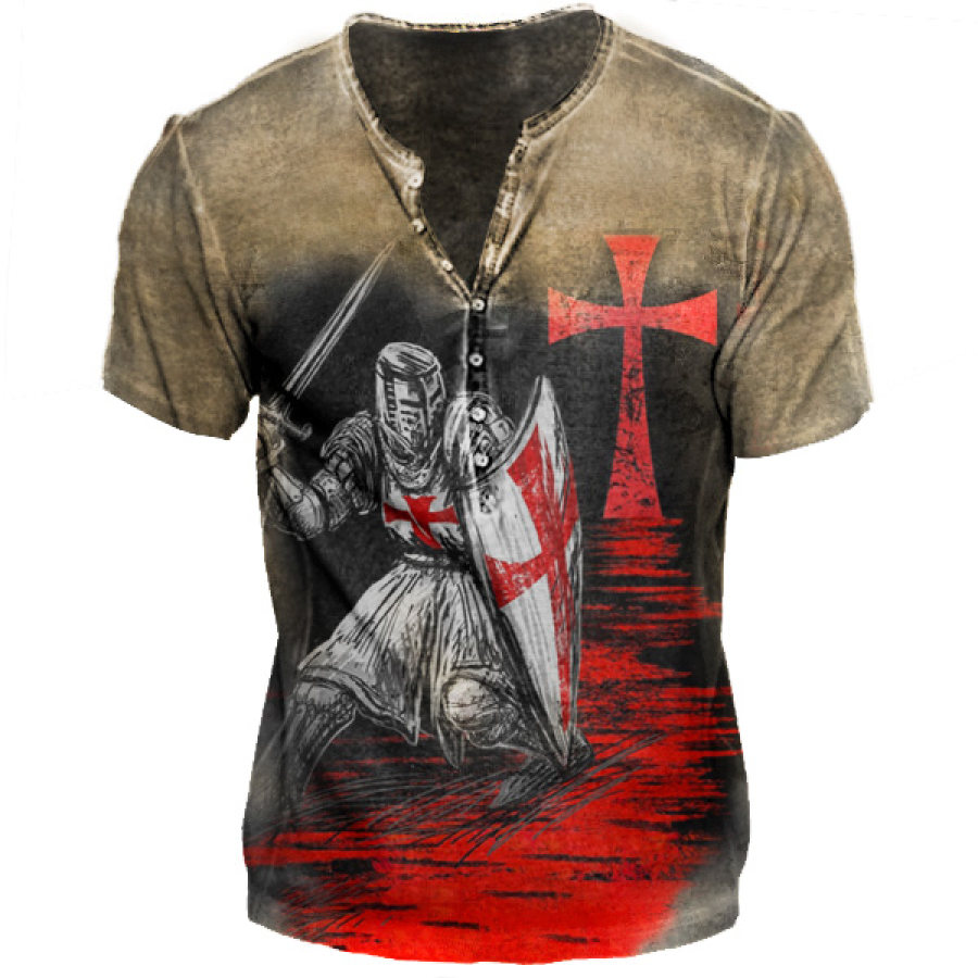 

Templar Print Men's Henley Short Sleeve T-Shirt