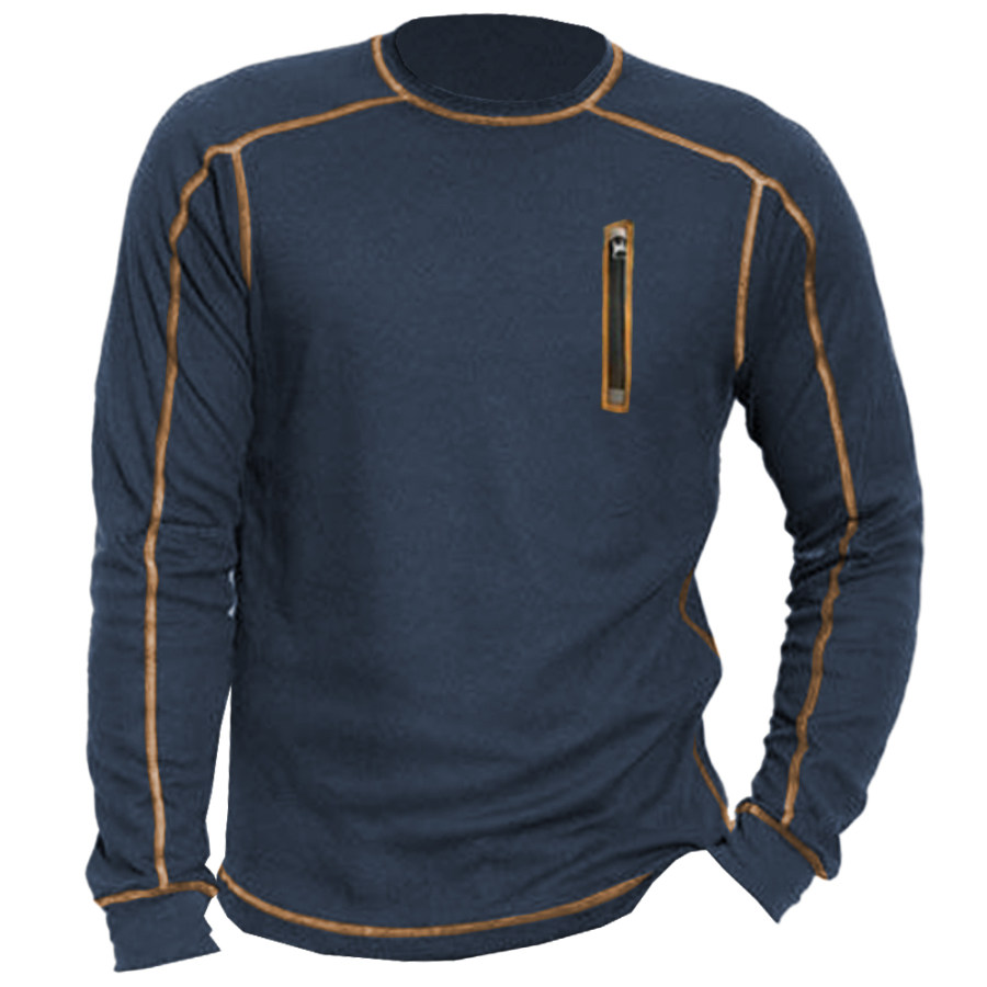 

Men's Outdoor Tactical Zip Contrast Round Neck Long Sleeve T-Shirt