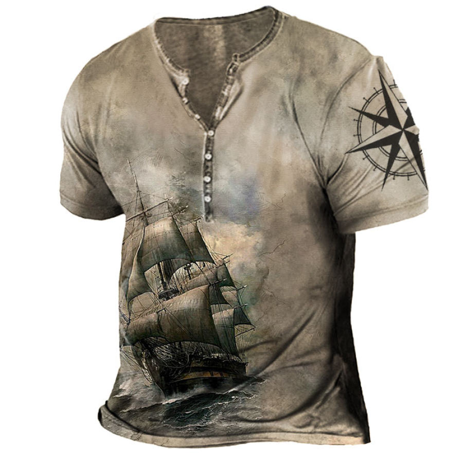 

Men's Sailing Compass Graphic Print Henry T-Shirt