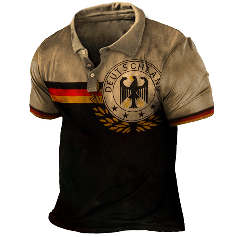 Men's Vintage German Eagle Print Chic Polo Shirt