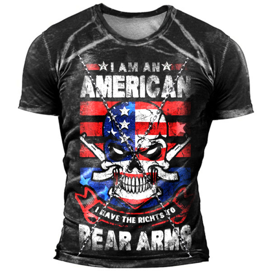 

I Have The Bear Arms Men's American Flag Skull Graphic T-Shirt