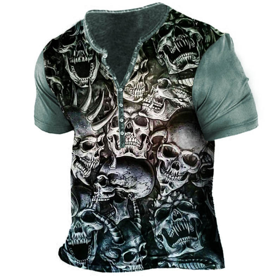 

Men's Outdoor Skull Print Henley T-Shirt