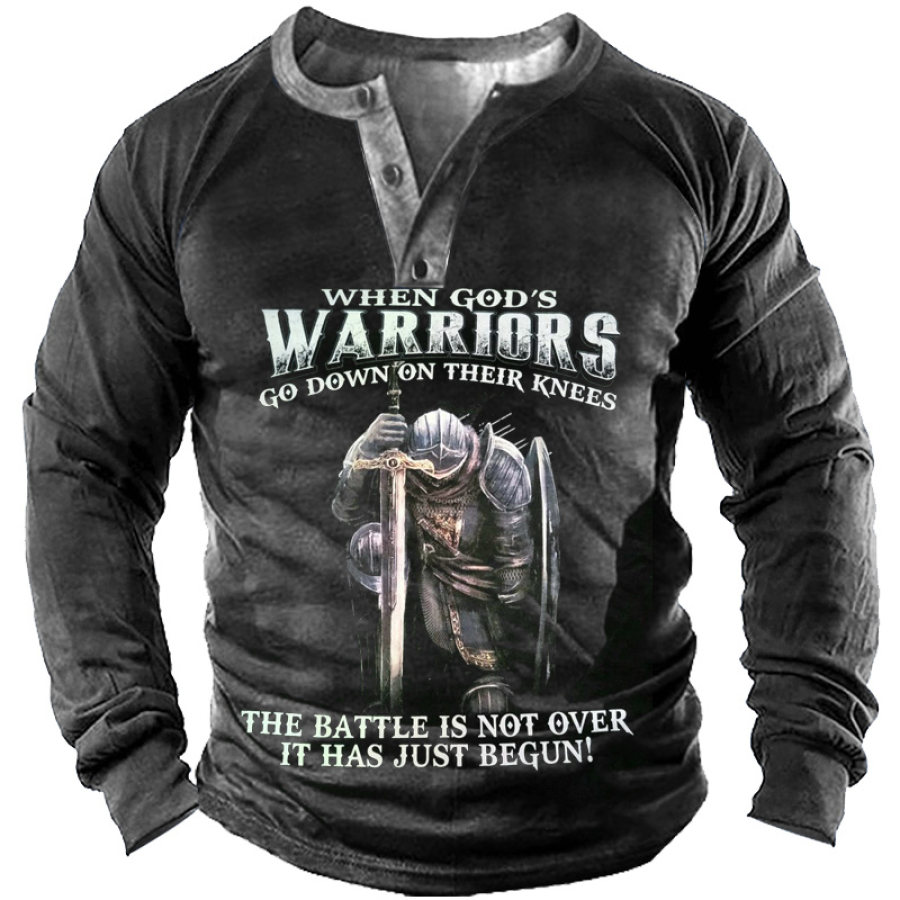 

When Gods Warriors Go Down On Their Knee Men' Henley Long Sleeve Shirt