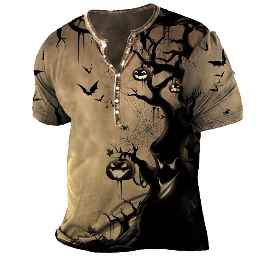 

Men's Halloween Pumpkin Bat Graphic Print Henry T-Shirt