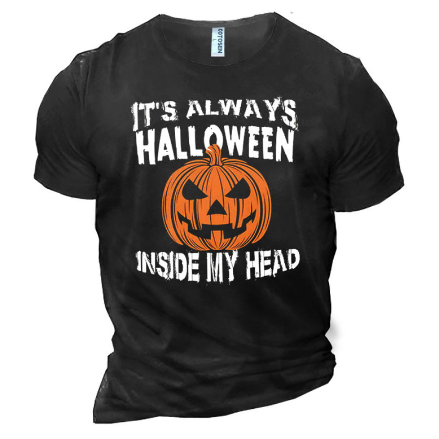

It's Always Halloween Inside My Head Men's Pumpkin Print Cotton T-Shirt