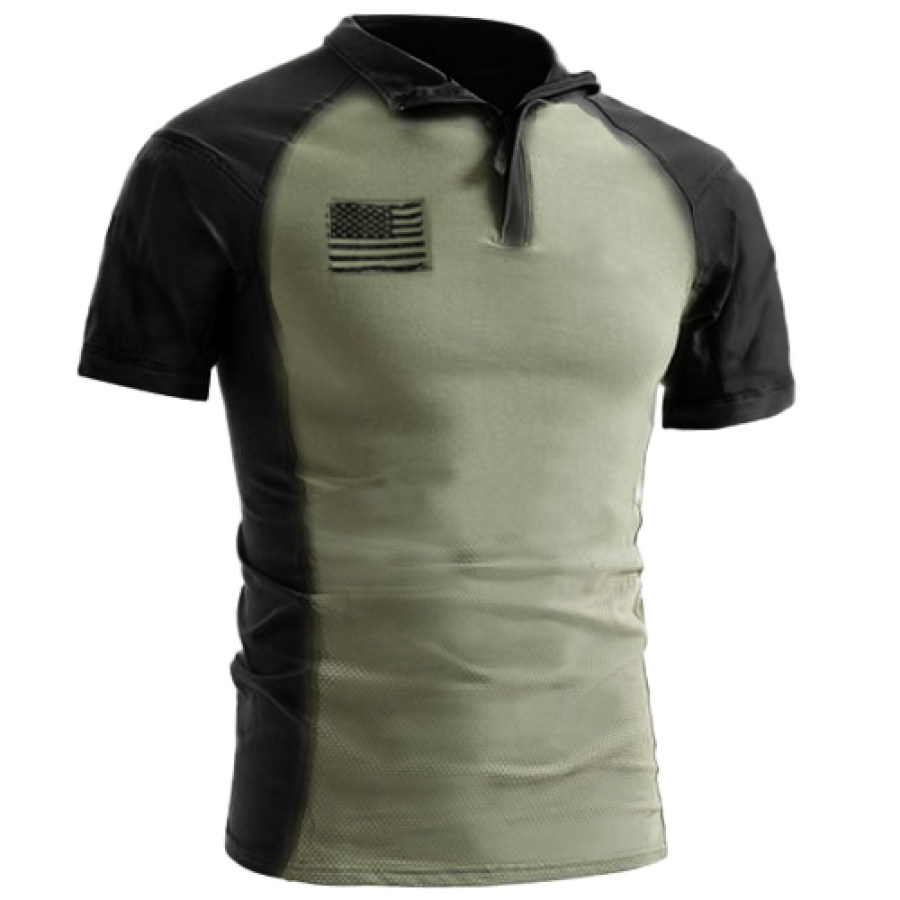 

Men's Zip Front And Front Colorblock POLO Neck Tactical Work T-Shirt