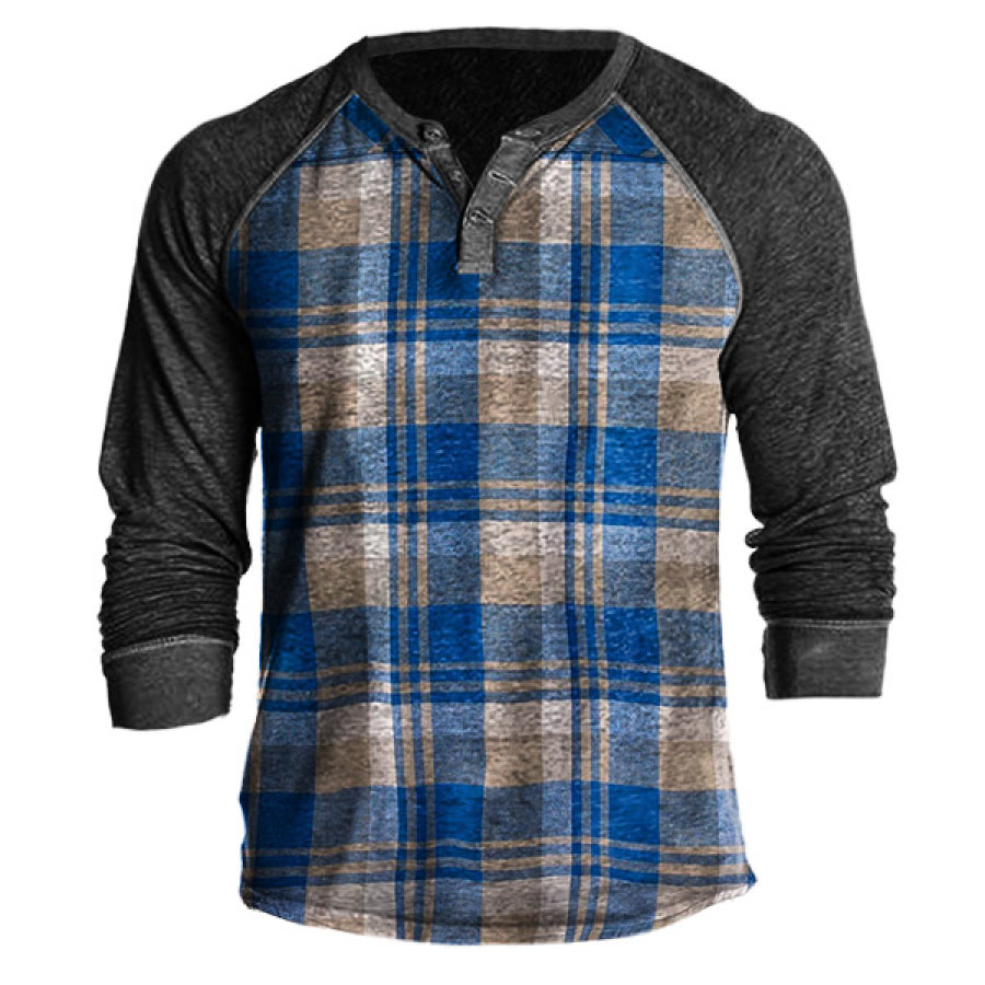 

Men's Outdoor Plaid Print Henley Long Sleeve T-Shirt
