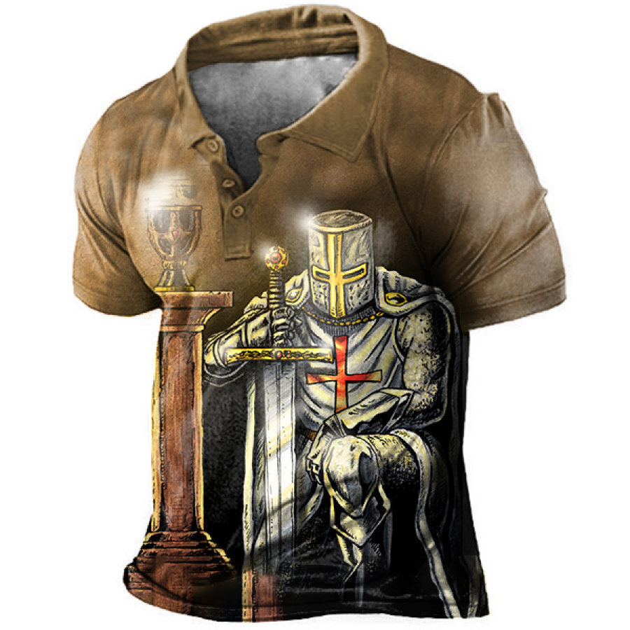 

Men's Vintage Knights Templar Sword Print Polo T-Shirt